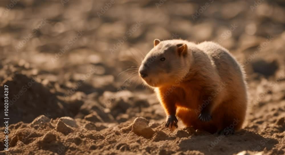 A playful groundhog digging in the dirt with its strong paws A playful groundhog digging in the dirt with its strong paws