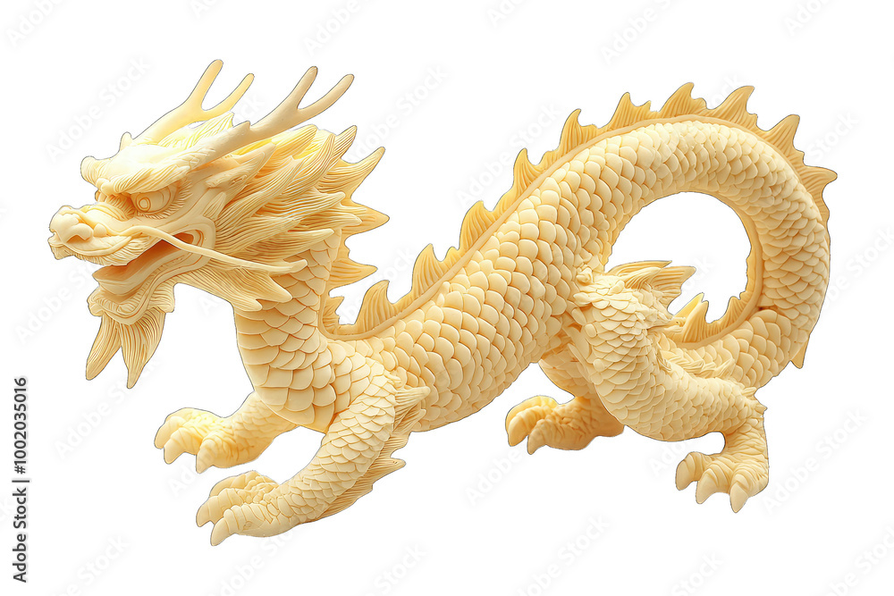 Fototapeta premium Intricately carved dragon figurine in ivory, showcasing detailed scales and an elegant pose, perfect for collectors and decor.