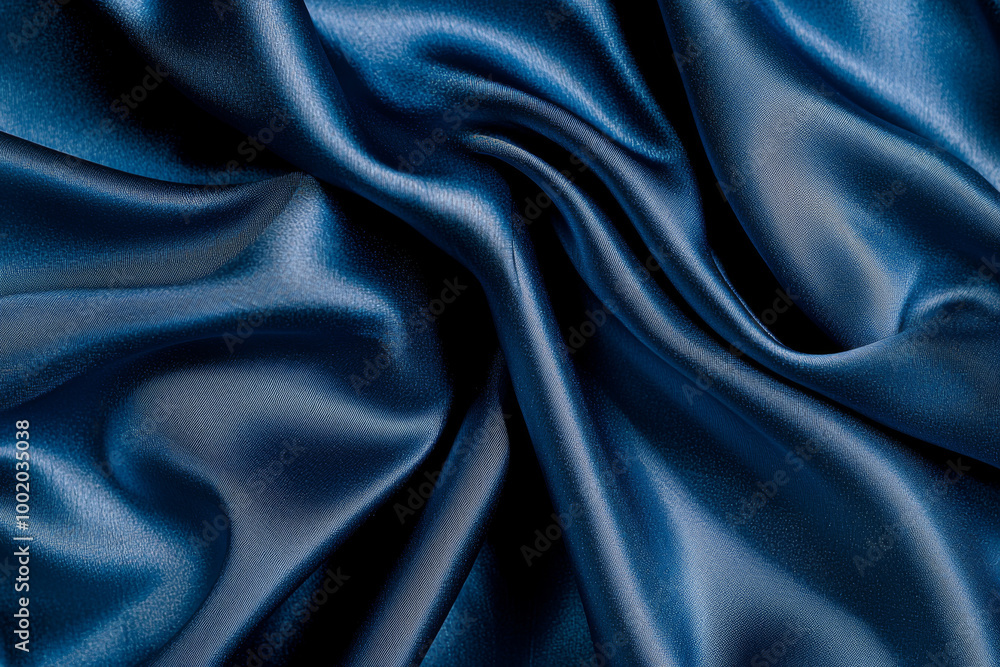 A close-up view of luxurious blue satin fabric, showcasing its smooth texture and elegant drape. A close-up view of luxurious blue satin fabric, showcasing its smooth texture and elegant drape.