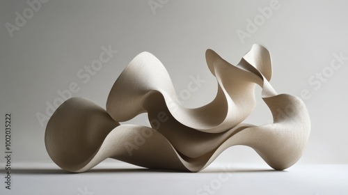 Abstract Modern Sculpture  Wavy  Organic  Beige  White Background