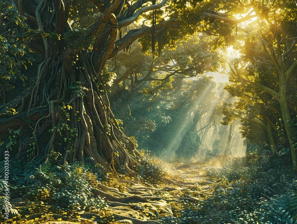 Sunlight Dappled Through Lush Jungle Canopy Sunlight Dappled Through Lush Jungle Canopy