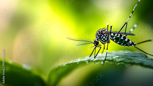 Close-Up of Aedes Mosquito on Leaf.