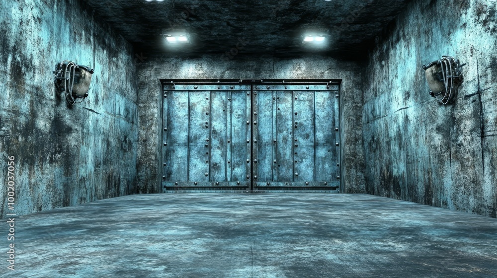 Grunge Metal Doorway with Lights and Concrete Floor Grunge Metal Doorway with Lights and Concrete Floor