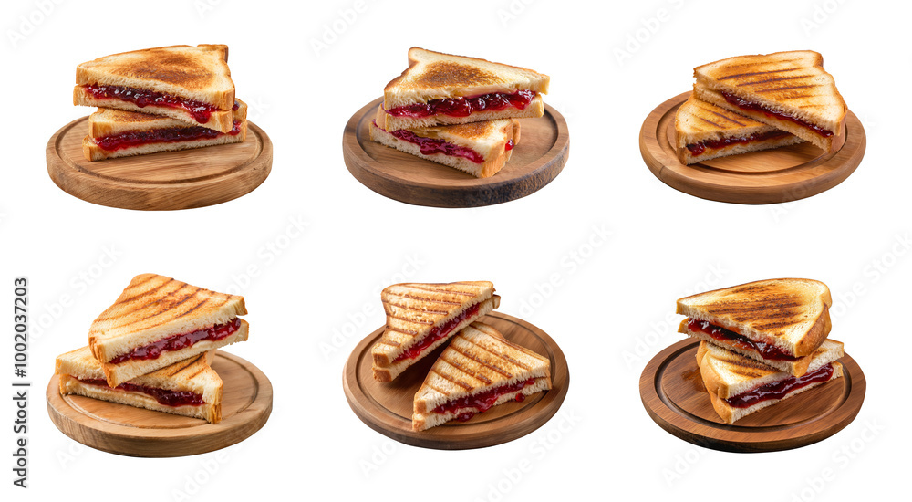toast sandwich with strawberry jam on wooden board isolated on a transparent or white background, cut-out, PNG toast sandwich with strawberry jam on wooden board isolated on a transparent or white background, cut-out, PNG