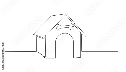 continuous line drawing.dog house and bones.dog house box.single line vector illustration.isolated white background