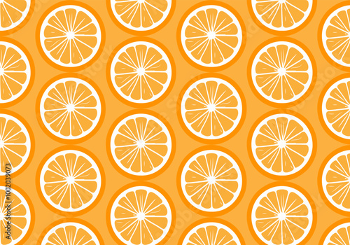 Seamless pattern featuring fresh orange slices and citrus fruits in a colorful design with ripe textures and vibrant illustrations