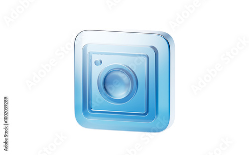 Transparent blue glass icon, 3d rendering.