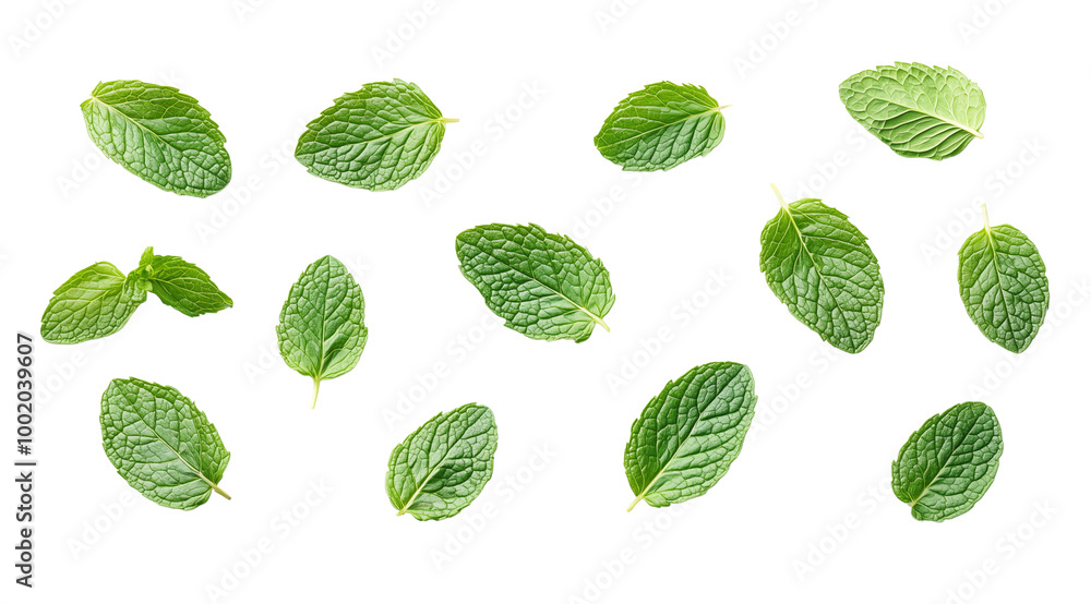 Mint leaves top view, created with Generative AI technology, PNG Mint leaves top view, created with Generative AI technology, PNG