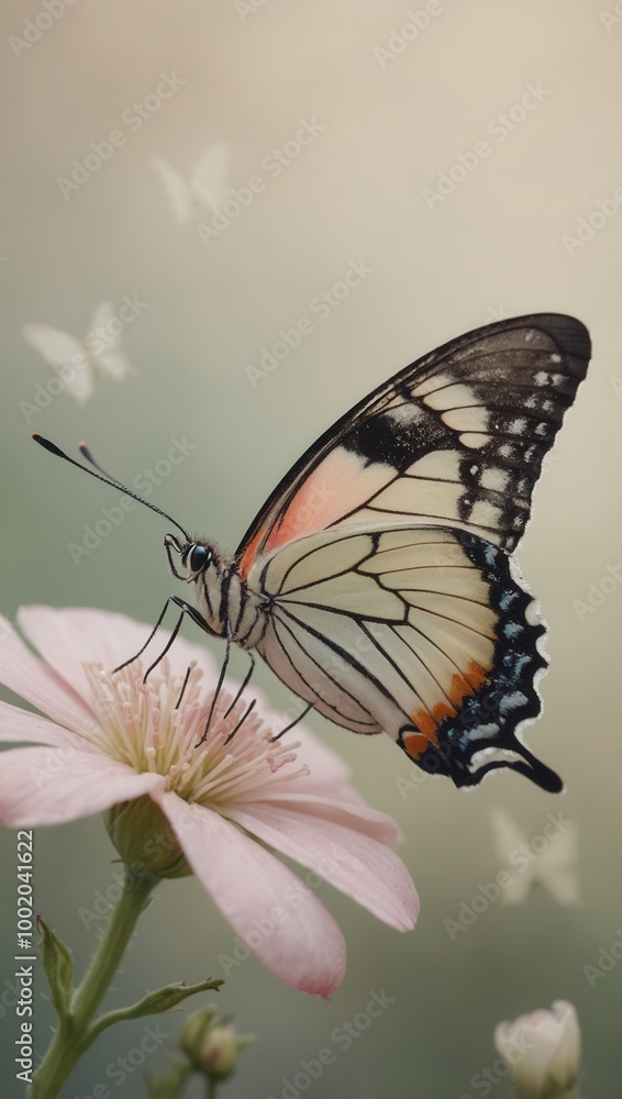 Colorful butterfly perched on a pink flower Colorful butterfly perched on a pink flower