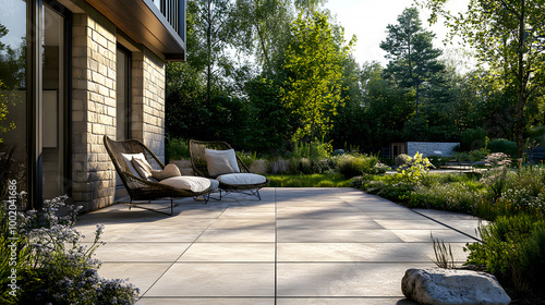 Elegant Patio with Durable Ceramic Tiles in Nature
