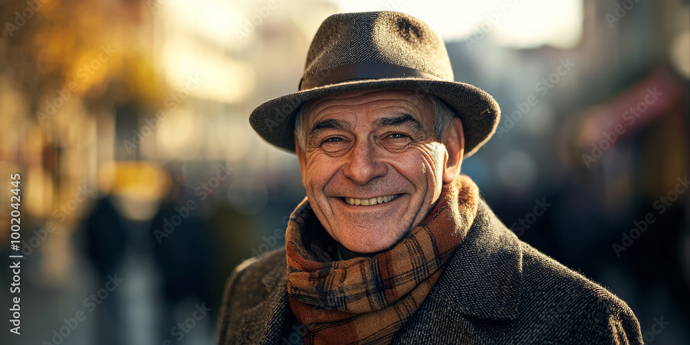 A smiling senior man dressed in an elegant and modern style, generative AI A smiling senior man dressed in an elegant and modern style, generative AI