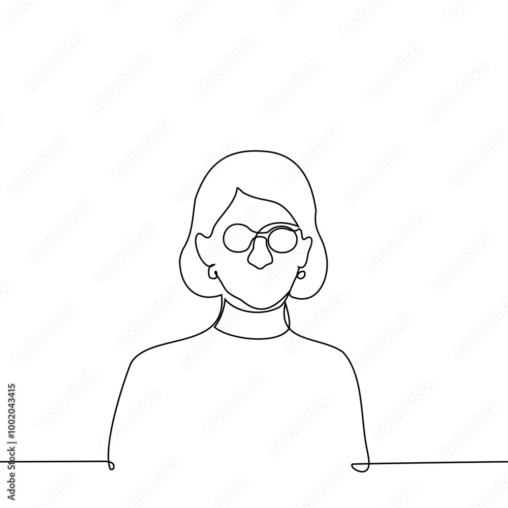 old stylish woman portrait in round - one line art vector. concept stylish, fashionable elderly woman old stylish woman portrait in round - one line art vector. concept stylish, fashionable elderly woman