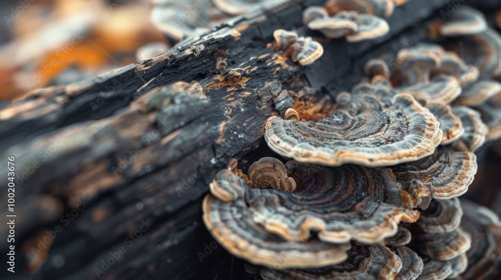 Colorful Fungi on Fallen Tree Bark in Nature Colorful Fungi on Fallen Tree Bark in Nature