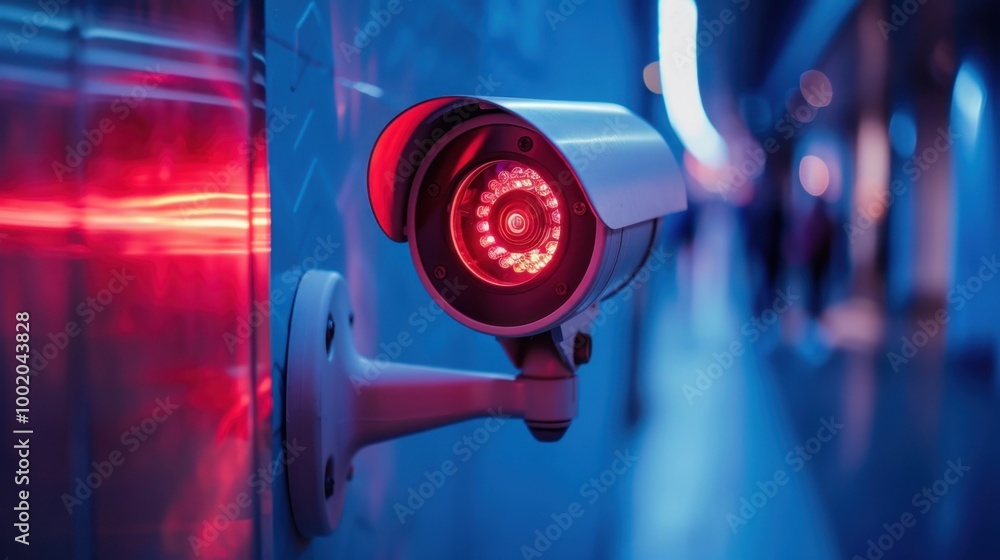Security Camera with Red Light in Urban Environment Security Camera with Red Light in Urban Environment