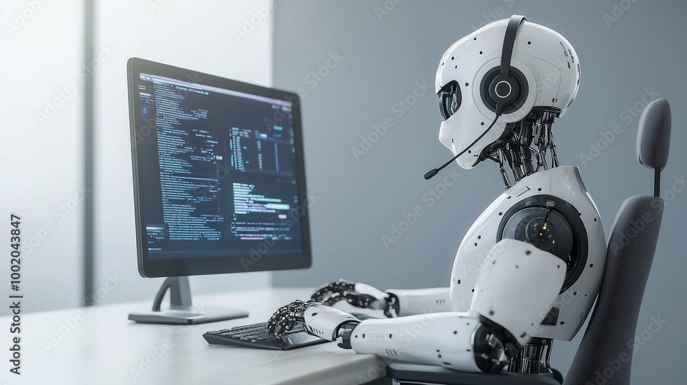 AI Customer Support Robot at Work AI Customer Support Robot at Work
