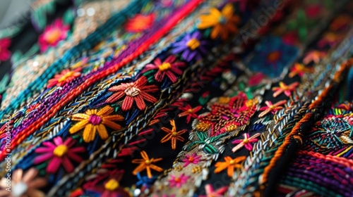 Vibrant Embroidery Textiles with Colorful Floral Patterns
