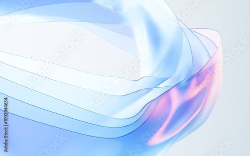 Flowing gradient transparent multilayer glass background, 3d rendering.