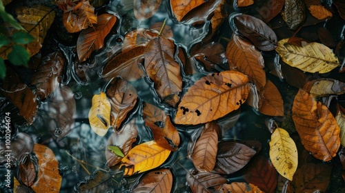 Wallpaper Mural Autumn Leaves Floating on Calm Water Surface Torontodigital.ca