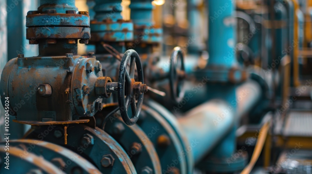 Fototapeta premium Industrial Pipe Valve System in Complex Equipment