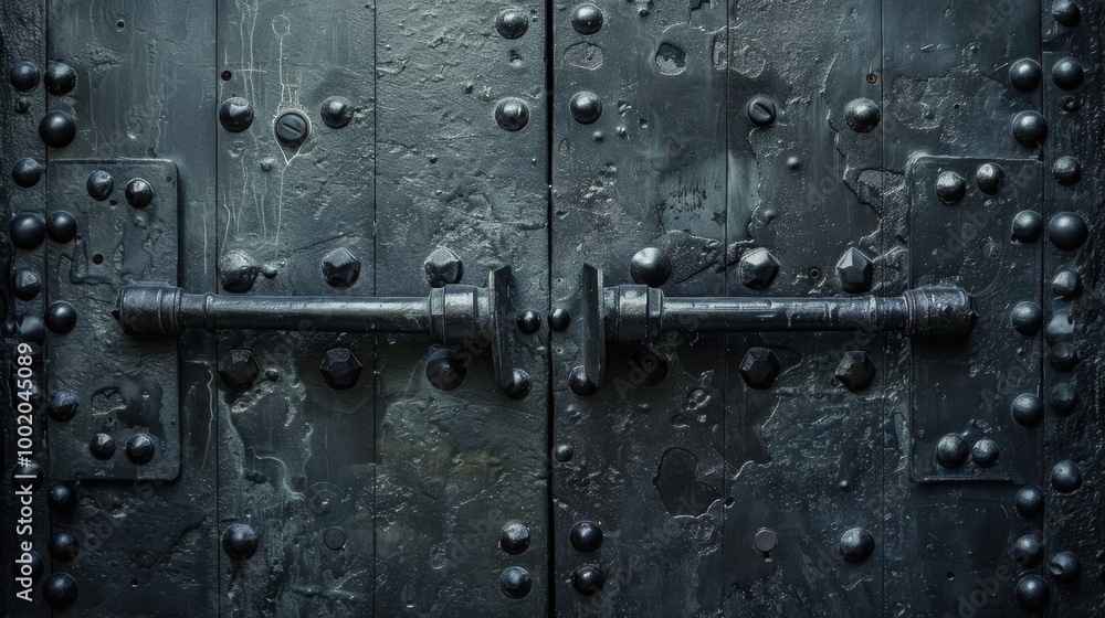 Ancient Black Metal Door with Decorative Elements Ancient Black Metal Door with Decorative Elements