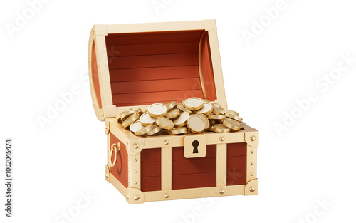 Opened retro treasure box and gift box, 3d rendering. photo