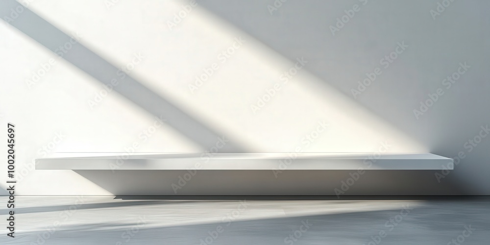 Minimalist White Shelf on Empty Wall Background Minimalist White Shelf on Empty Wall Background
