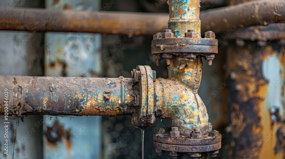 Rusty Industrial Pipe with Water Leak Rusty Industrial Pipe with Water Leak