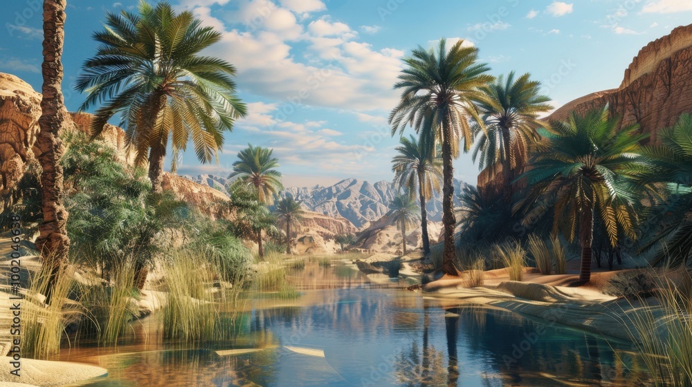 Serene Oasis Amidst Desert Landscape Serene Oasis Amidst Desert Landscape