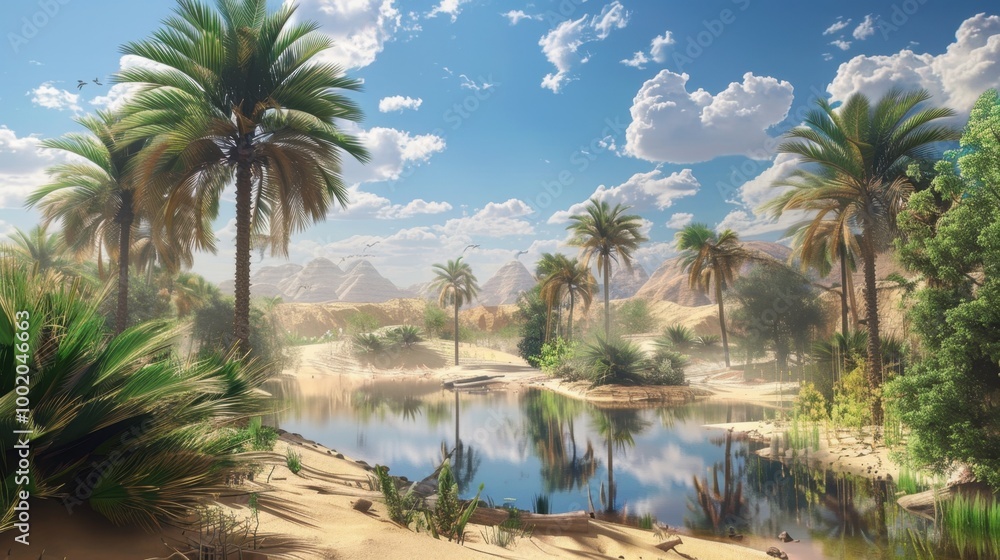 Serene Tropical Oasis with Lush Palm Trees Serene Tropical Oasis with Lush Palm Trees