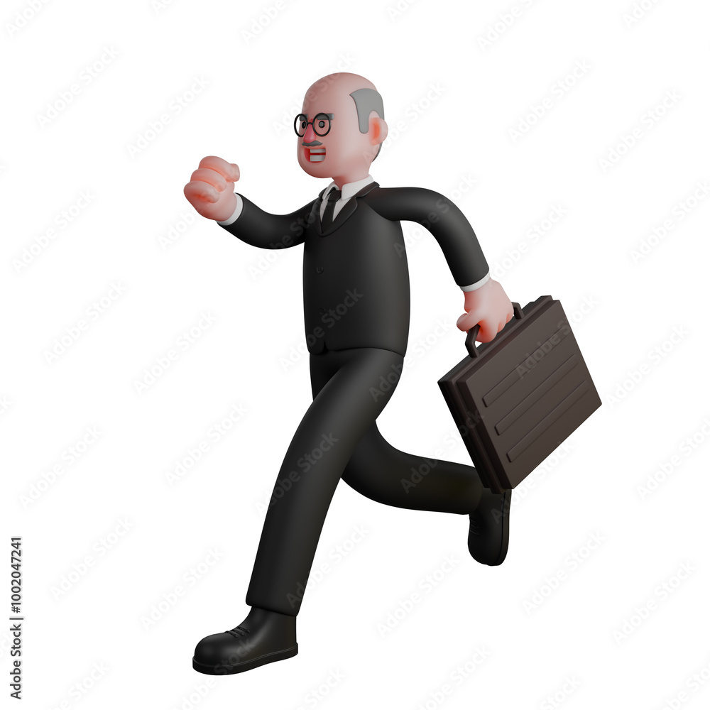 Judicial Professional Male. A judge runs with his left hand carrying a briefcase. 3D Judge Cartoon Judicial Professional Male. A judge runs with his left hand carrying a briefcase. 3D Judge Cartoon