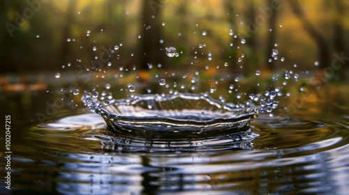 Water Droplet Splashing in Calm Nature Setting