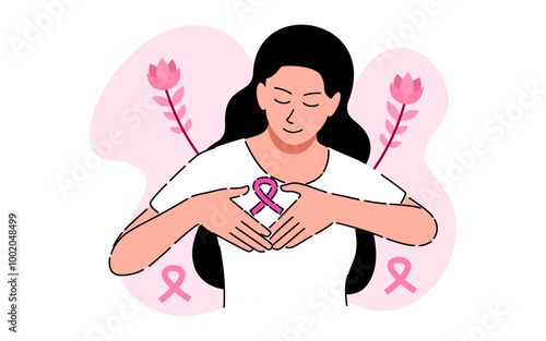 Hand drawn flat breast cancer awareness month illustration