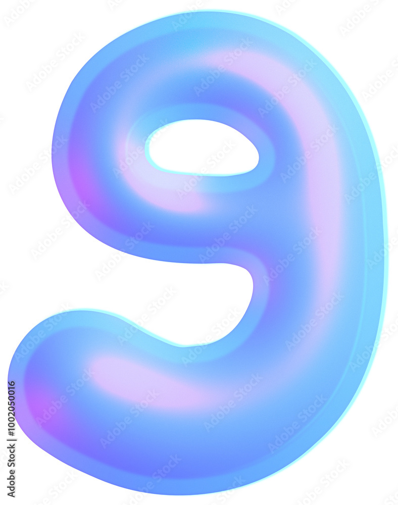 3D Holographic liquid Y2k Chrome bubble alphabet Number 9 3D Holographic liquid Y2k Chrome bubble alphabet Number 9