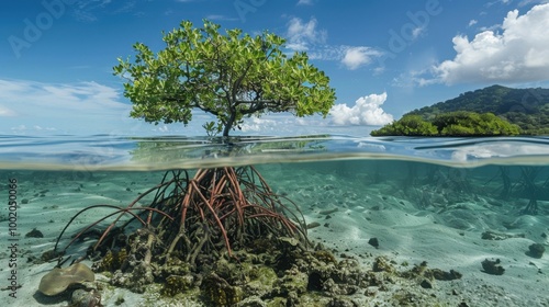 Serene Mangrove Tree in Clear Tropical Waters photo