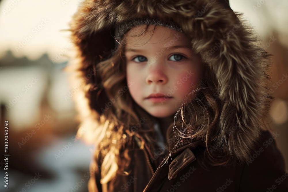 Φωτογραφία A portrait of a beautiful little girl in winter clothes outdoors