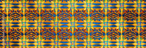 Abstract Pattern Textures - Blue and Gold Geometric, Ornate Eye Symbol, Elegant Floral Motifs, Repetitive Designs, Perfect for Wallpapers, Fabric Prints, and Backgrounds.