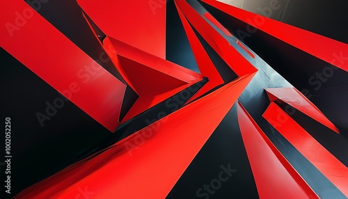 Wallpaper Mural Sharp, angular forms in bold reds and blacks, creating a sense of tension and conflict. Made with Generative AI Technology Torontodigital.ca