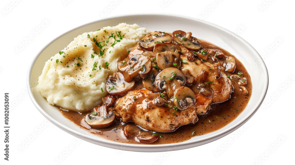 Naklejka premium Creamy Mushroom Chicken with Mashed Potatoes