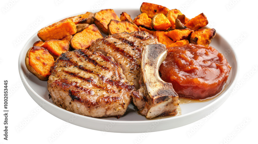 Grilled Pork Chops with Sweet Potatoes and Sauce Grilled Pork Chops with Sweet Potatoes and Sauce