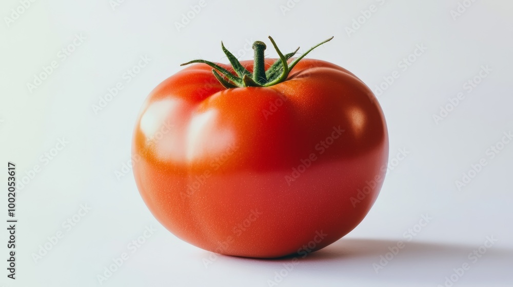 Red ripe tomato on white background, food