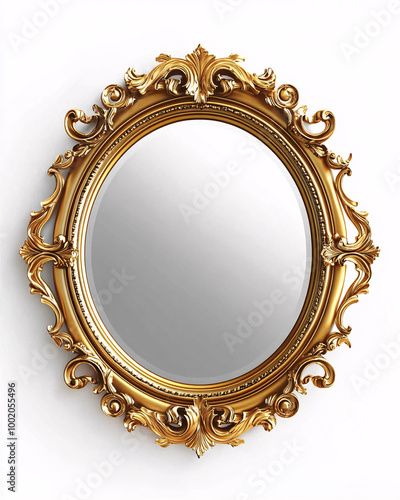 gold ornate mirror frame on white background