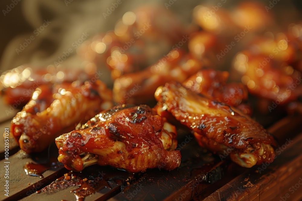 Crispy golden-brown chicken wings grilled to perfection for a savory barbecue feast or snack Crispy golden-brown chicken wings grilled to perfection for a savory barbecue feast or snack