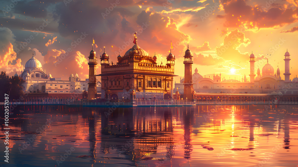 Naklejka premium Golden temple, amritsar beautiful view of golden temple shri Harmandir Sahib in Amritsar
