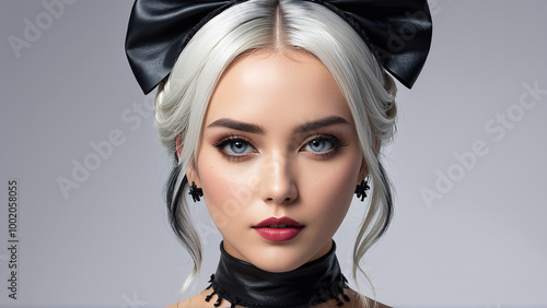 A portrait of a woman with white hair