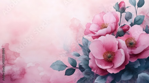 Soft Pink Floral Watercolor with Peonies Background