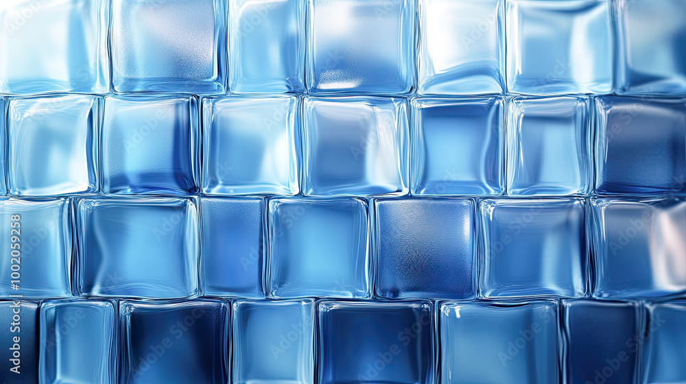 Close-up of blue glass blocks stacked, shapes in blue glass texture Generative AI Close-up of blue glass blocks stacked, shapes in blue glass texture Generative AI