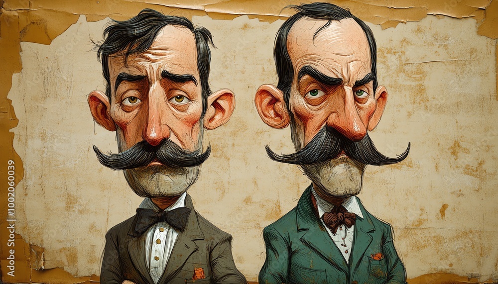 Fototapeta premium Caricature illustration of Spanish actors and playwrights from the 1910s1920s