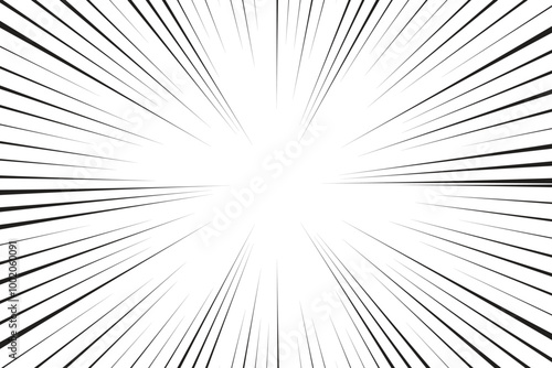 Comic book white and black radial lines background. Superhero action, explosion background, manga speed frame, vector illustration