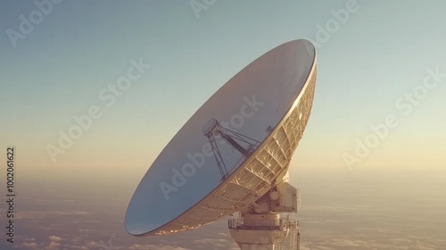 A large satellite dish angled towards the sky, collecting signals or data.