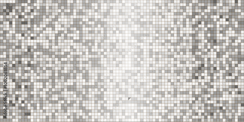 Disco ball silver gray mosaic pattern, shiny background. Metallic sequin foil or mirror backdrop. Abstract halftone wallpaper.